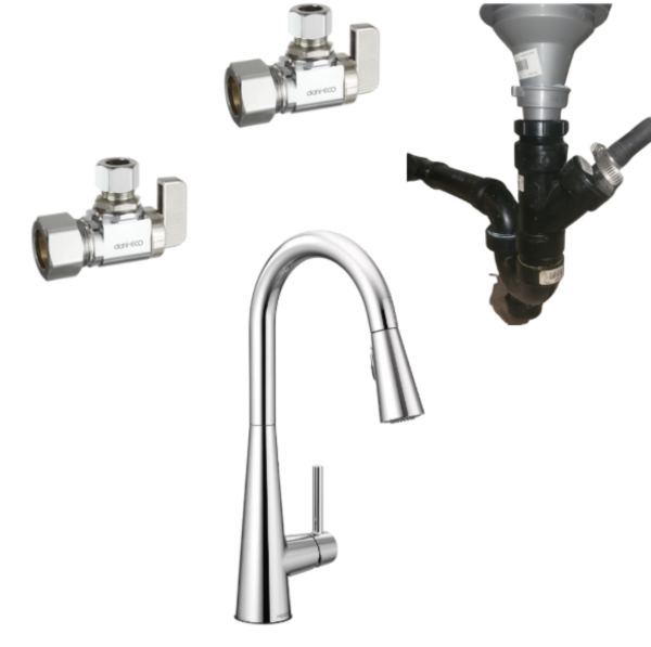 Gooseneck Pull-Down Kitchen Faucet Installation with Shut-Off Valve Replacement & Full Drainage Repipe